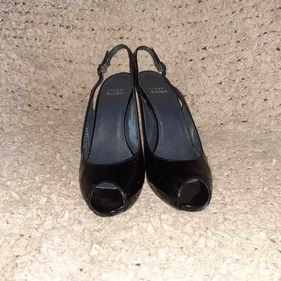 STUART WEITZMAN-Black Patent Leather Peep Toe-Stiletto-Sz 8-Excellent - Picture 3 of 7